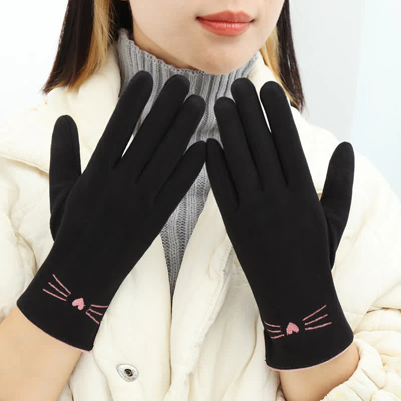 Women's Cute Cat Embroidery Screen Touch Finger Tip Gloves - Image 11