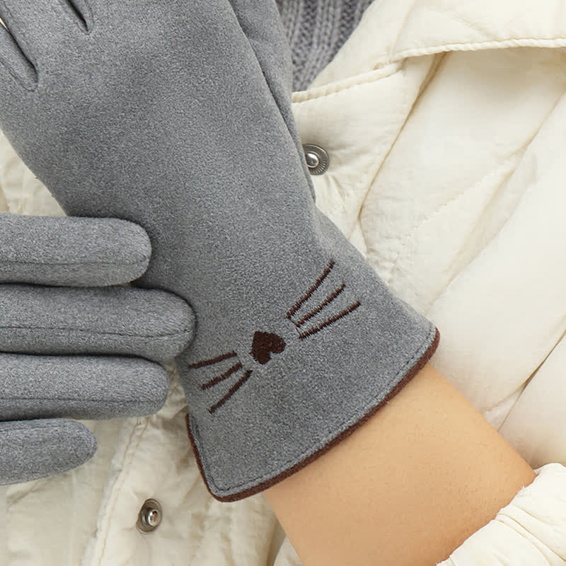 Women's Cute Cat Embroidery Screen Touch Finger Tip Gloves - Image 6