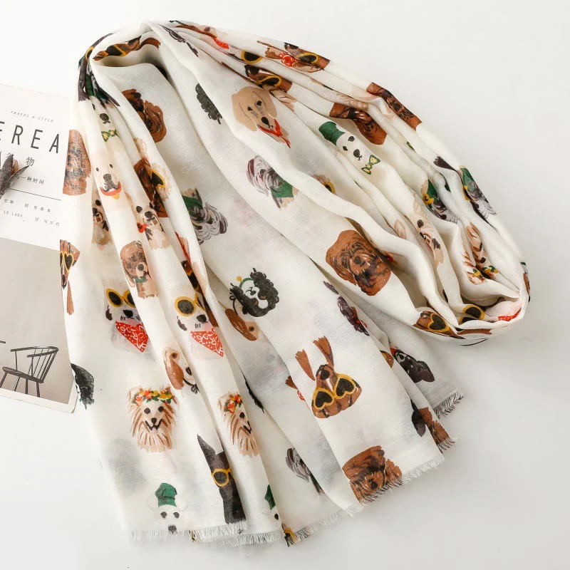 Women's Cute Dog Puppy Printed Lightweight Thin Scarf - Image 3