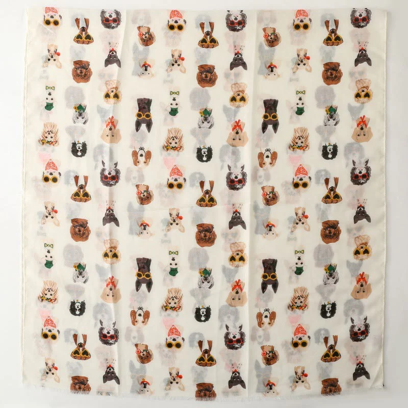 Women's Cute Dog Puppy Printed Lightweight Thin Scarf - Image 4