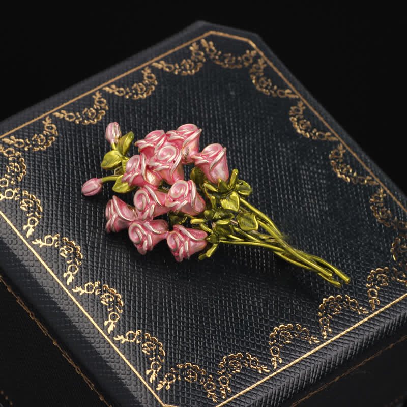 Women's Cute Pink & Green Rose Bouquet Brooch - Image 3