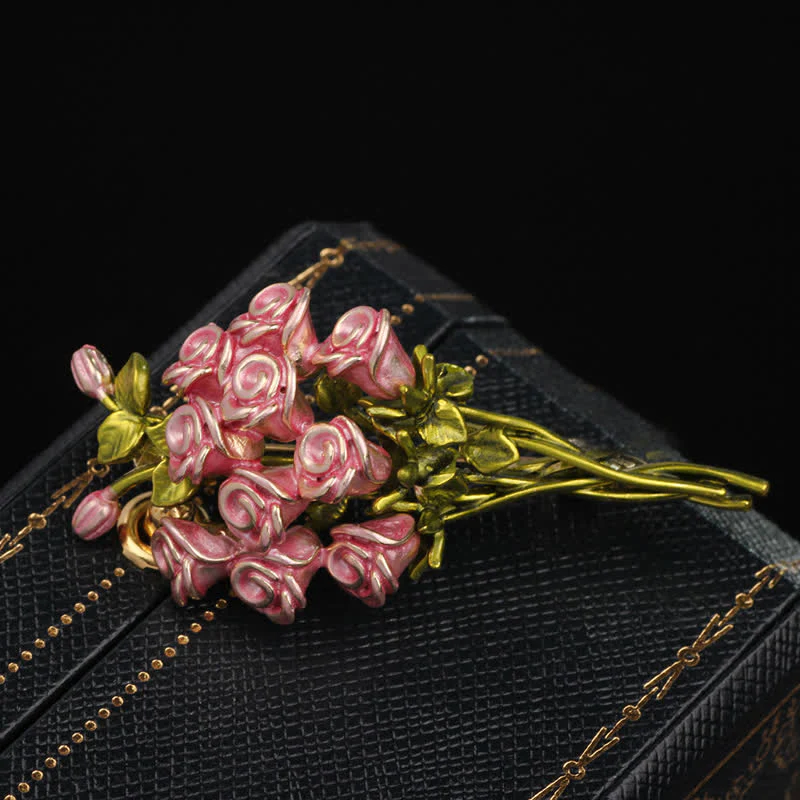 Women's Cute Pink & Green Rose Bouquet Brooch - Image 5