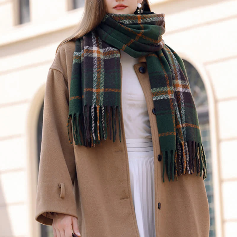 Women's Daily Knit Woven Tartan Checker Scarf - Image 11