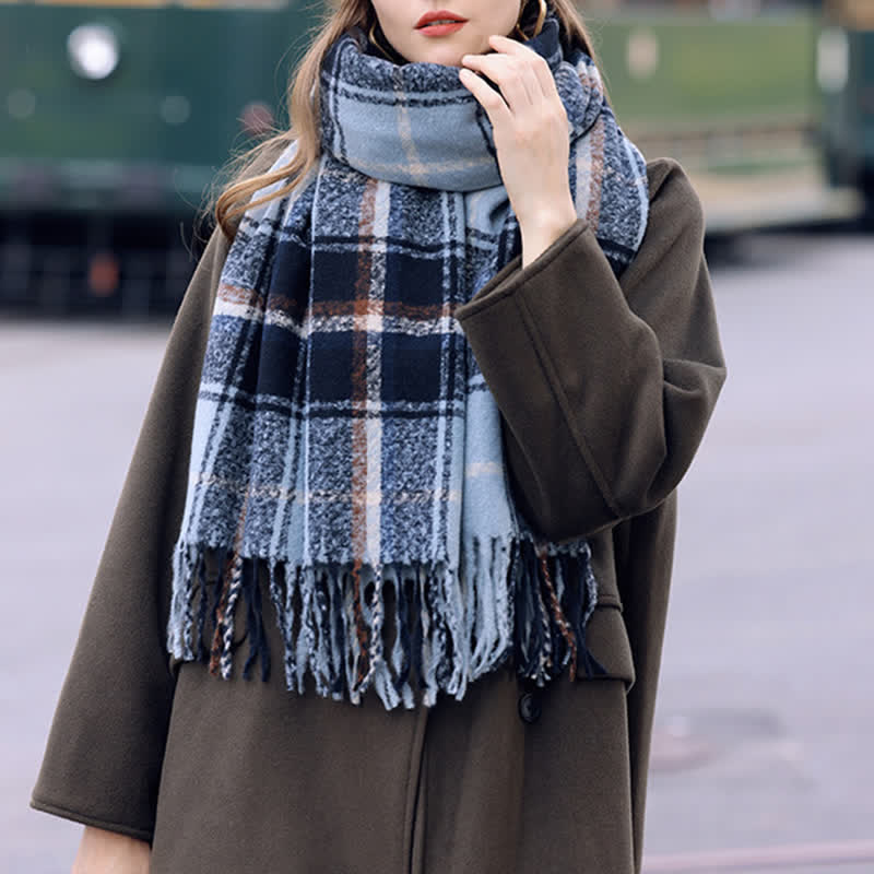 Women's Daily Knit Woven Tartan Checker Scarf - Image 6