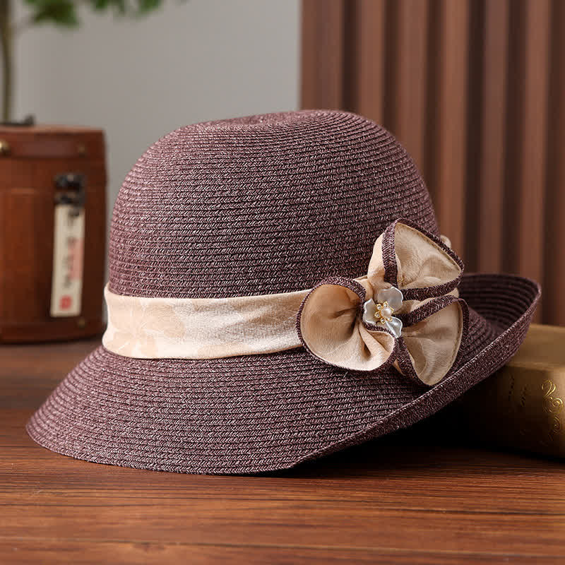 Women's Daisy Decor Flower Ribbon Sunshade Straw Hat - Image 7