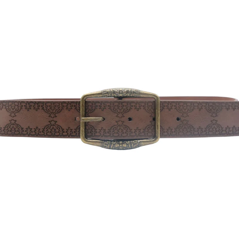 Women's Dark Brown Engraving Pattern Leather Belt - Image 7