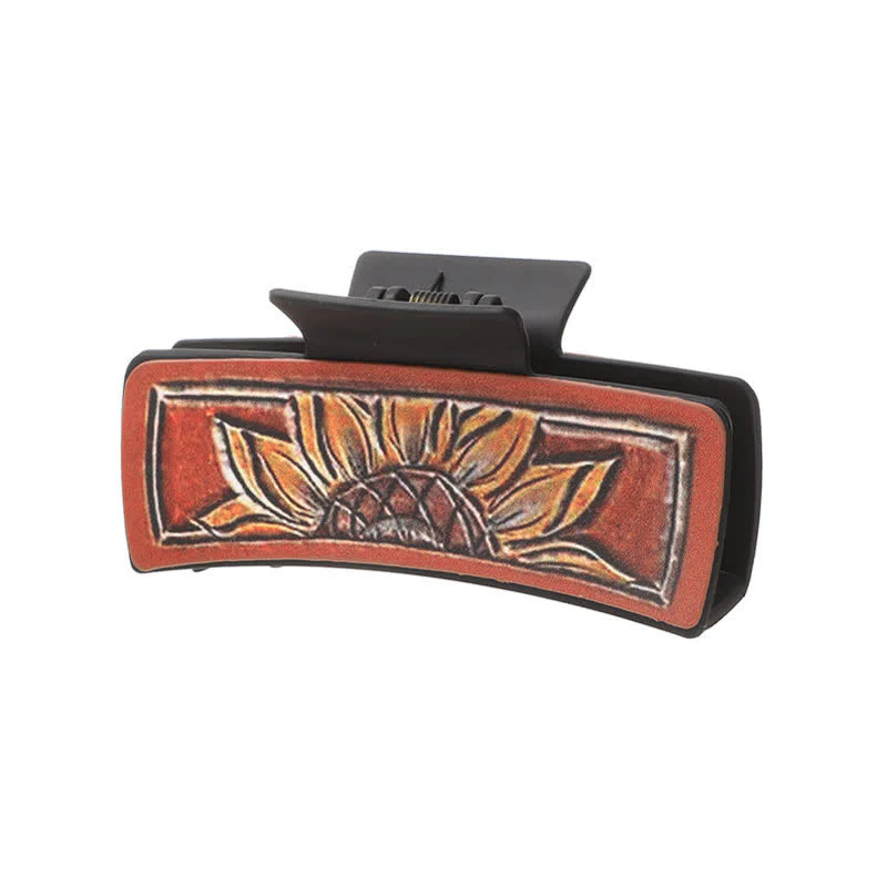 Women's Dark Coffee Sunflower Weave Print Hair Claw Clip - Image 4