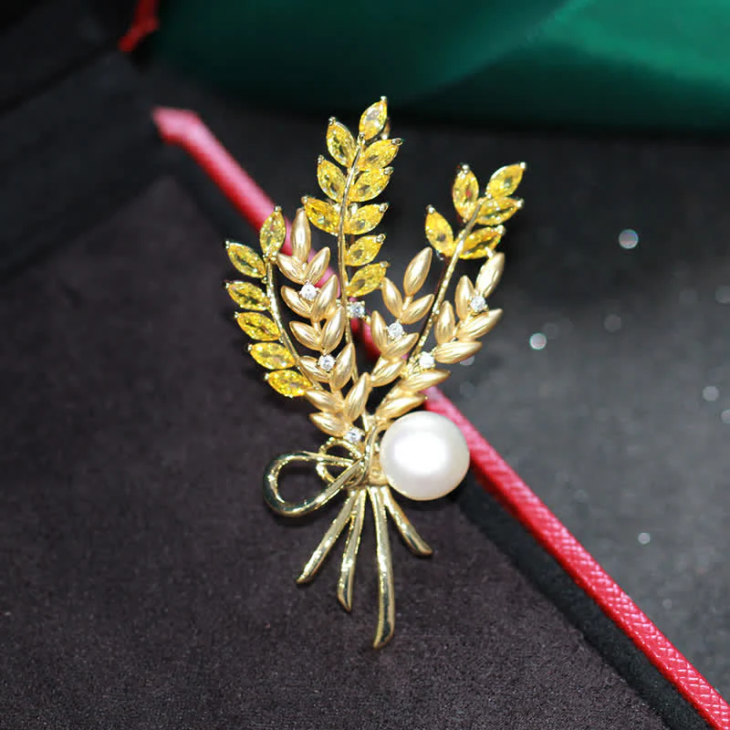 Women's Dazzling Pearl Zirconia Wheat Brooch - Image 3