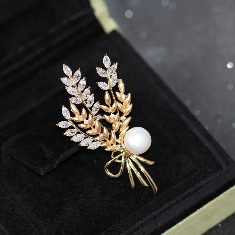 Women's Dazzling Pearl Zirconia Wheat Brooch - Image 7