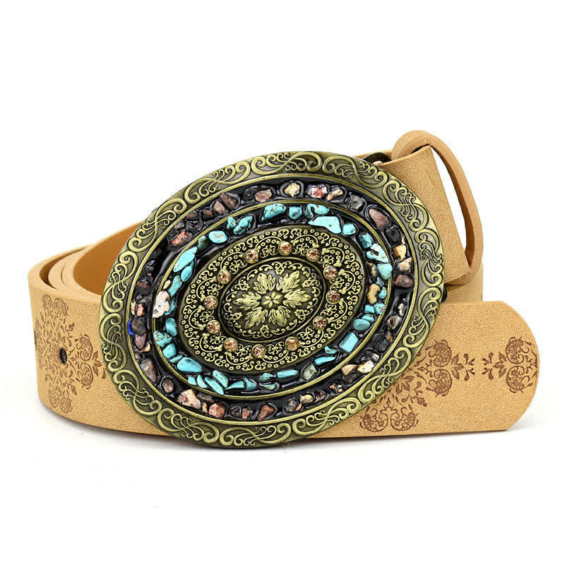 Women's Decorative Inlaid Color Stone Turquoise Leather Belt - Image 7