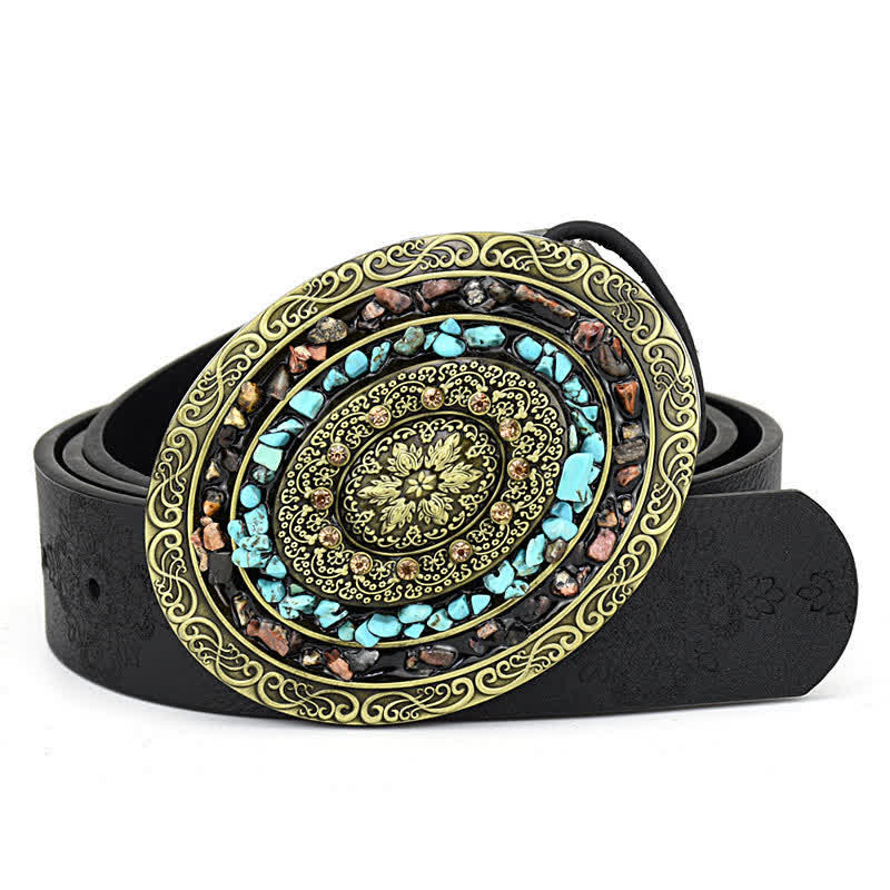 Women's Decorative Inlaid Color Stone Turquoise Leather Belt - Image 8