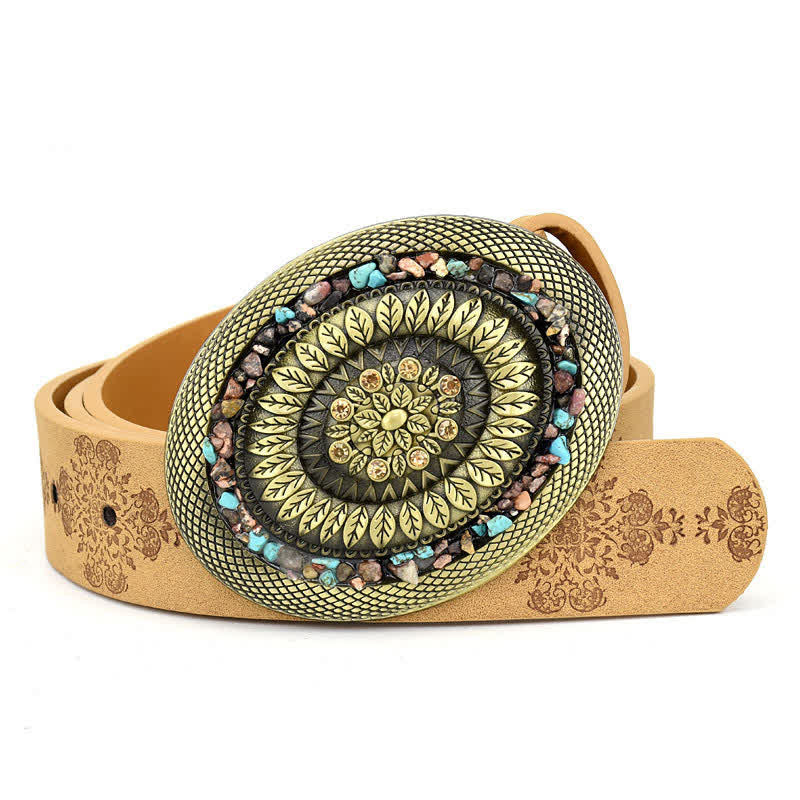 Women's Decorative Inlaid Color Stone Turquoise Leather Belt - Image 9
