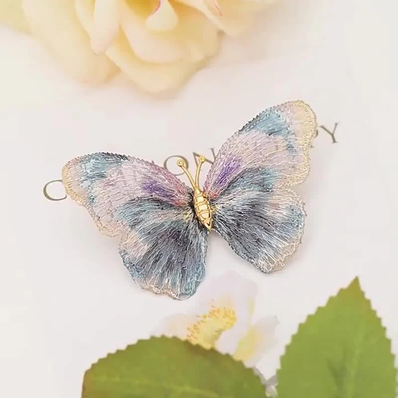 Women's Delicate Embroidered Butterfly Insect Brooch - Image 5