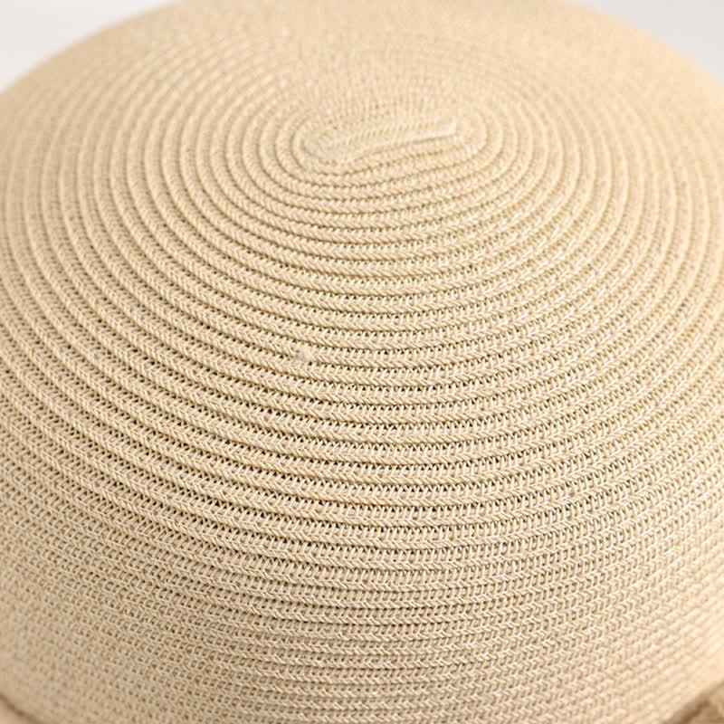 Women's Double Flowers Net Gauze Roll Brim Summer Straw Hat - Image 4