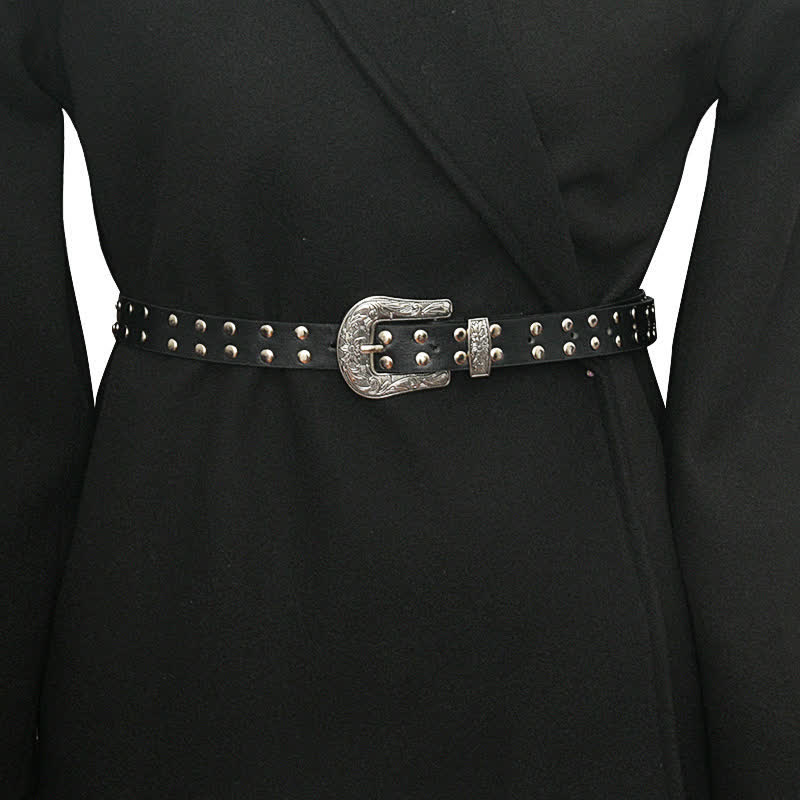 Women's Double Row Studded Rivets PU Leather Belt - Image 2