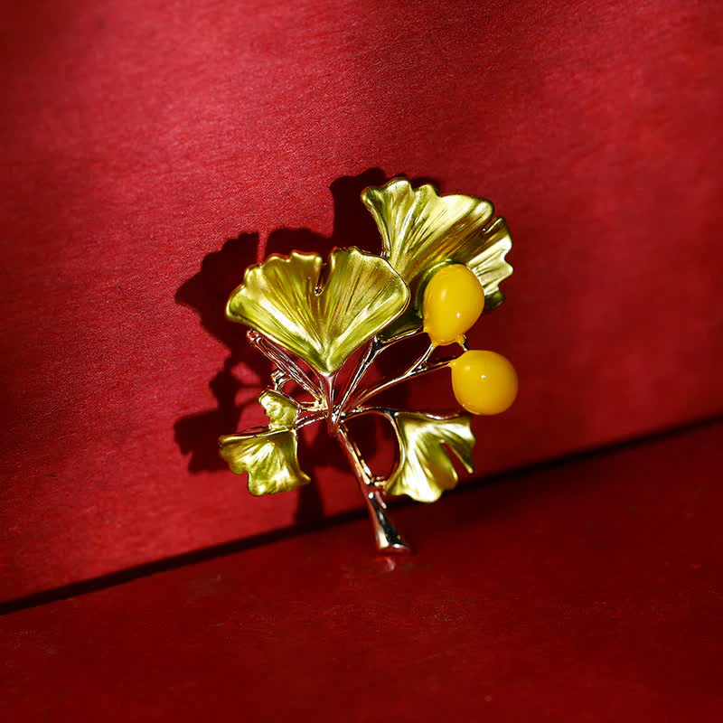 Women's Elegance Yellow Ginkgo Leaf Brooch - Image 2