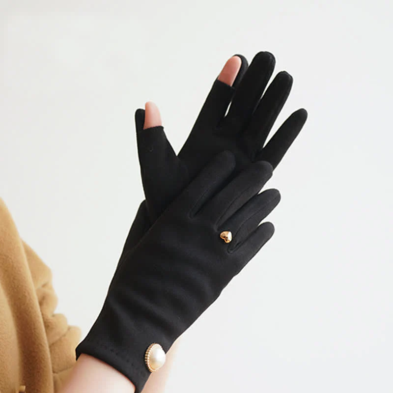 Women's Elegant Fuax Pearls Heart Design Gloves - Image 6