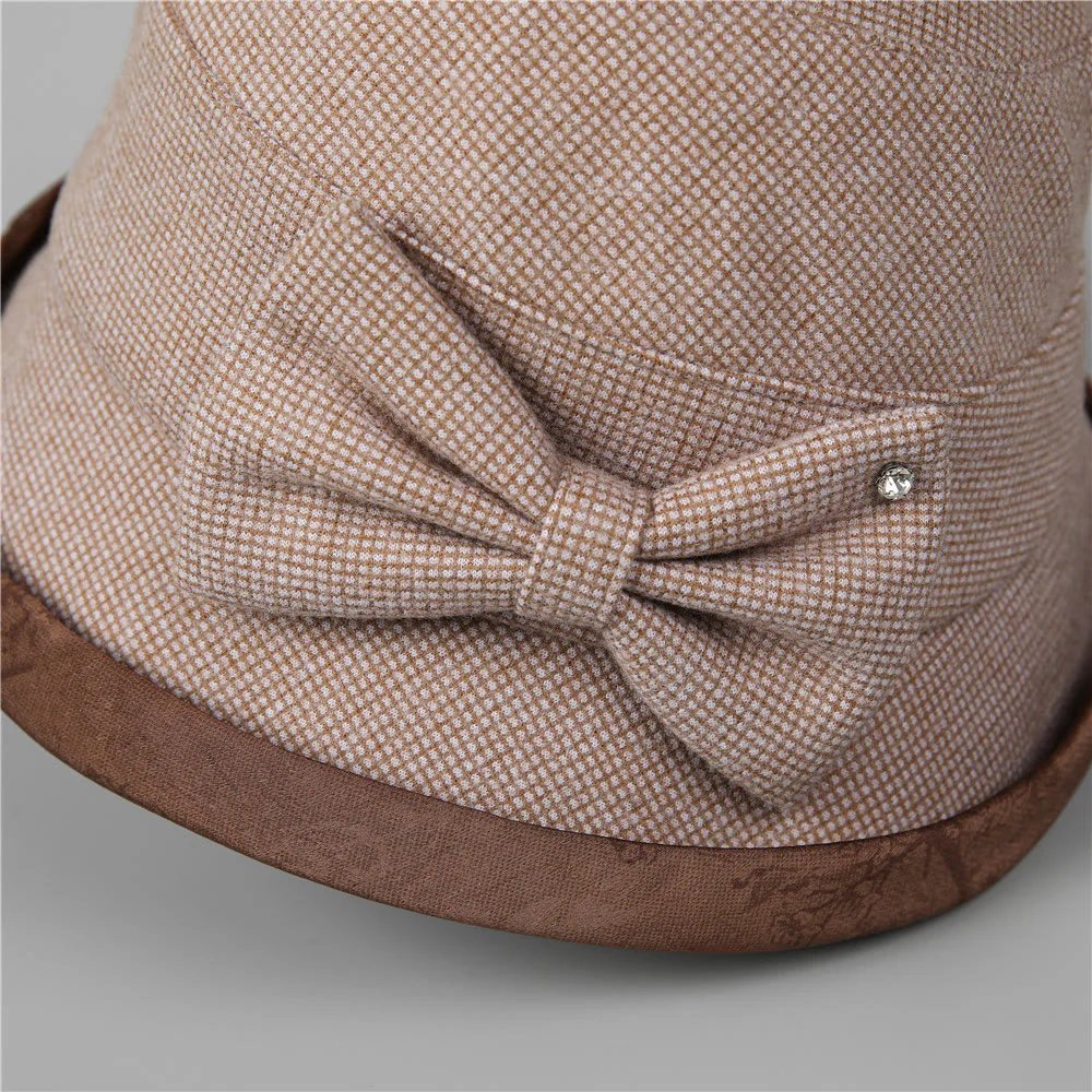Women's Elegant Plaid Bowknot Rhinestone-trimmed Bucket Hat - Image 4