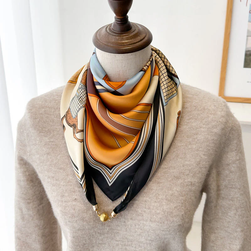 Women's Elegant Retro Printed Square Magnetic Cravat