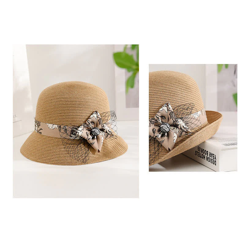 Women's Elegant Roman Style Floral Decor Summer Straw Hat - Image 6