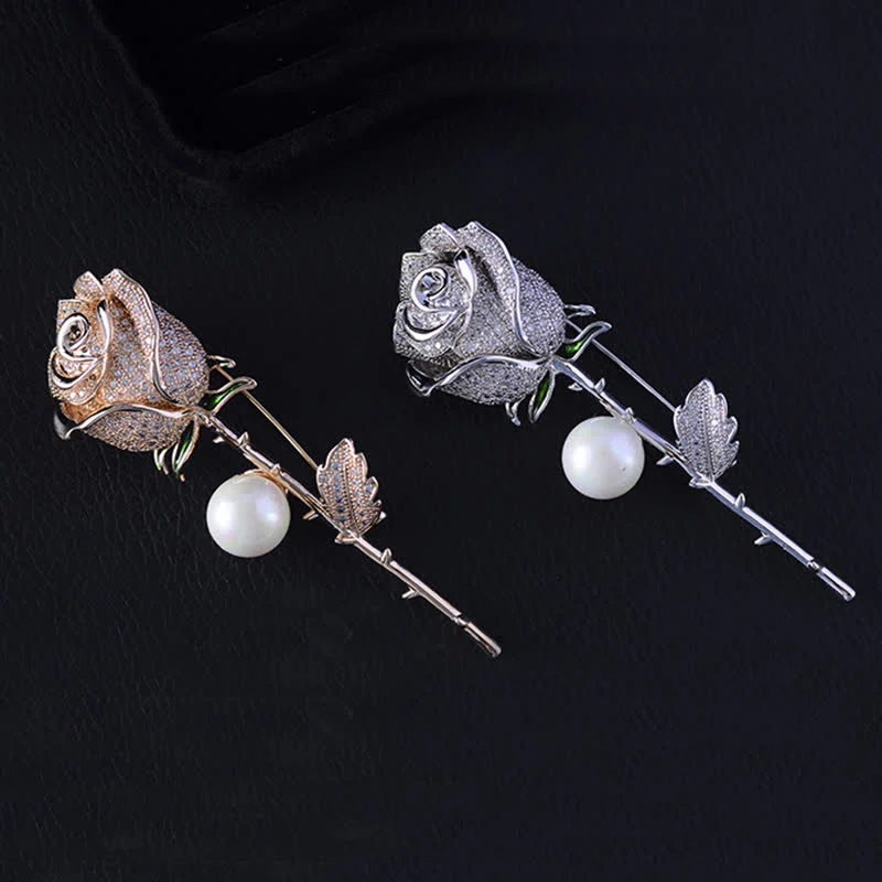 Women's Elegant Rose Flower Imitation Pearl Brooch - Image 5
