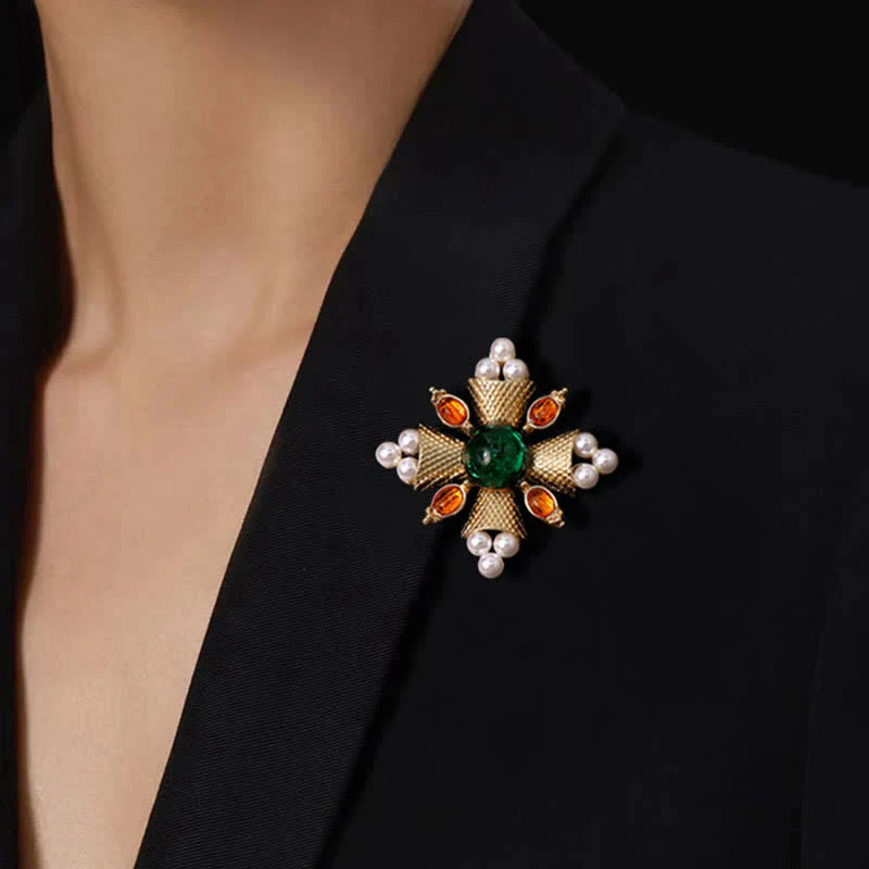 Women's Empress Baroque Cross Pearl Brooch - Image 2