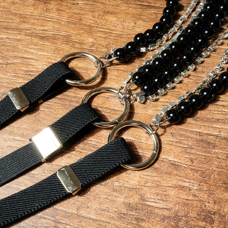 Women's Fashion Black Faux Pearl Chain Elastic Suspenders - Image 4