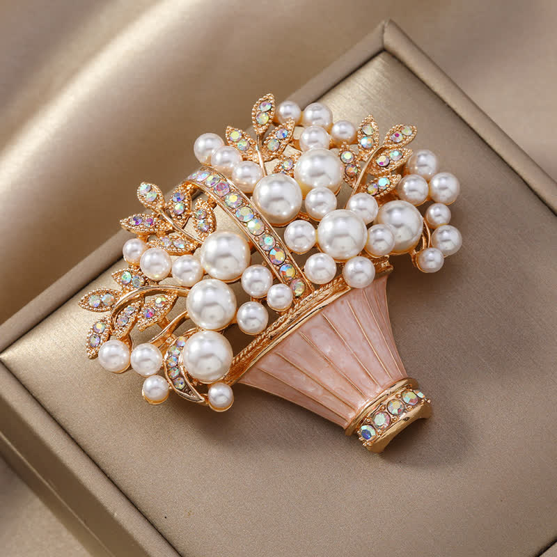 Women's Faux Pearls Flower Basket Brooch - Image 4