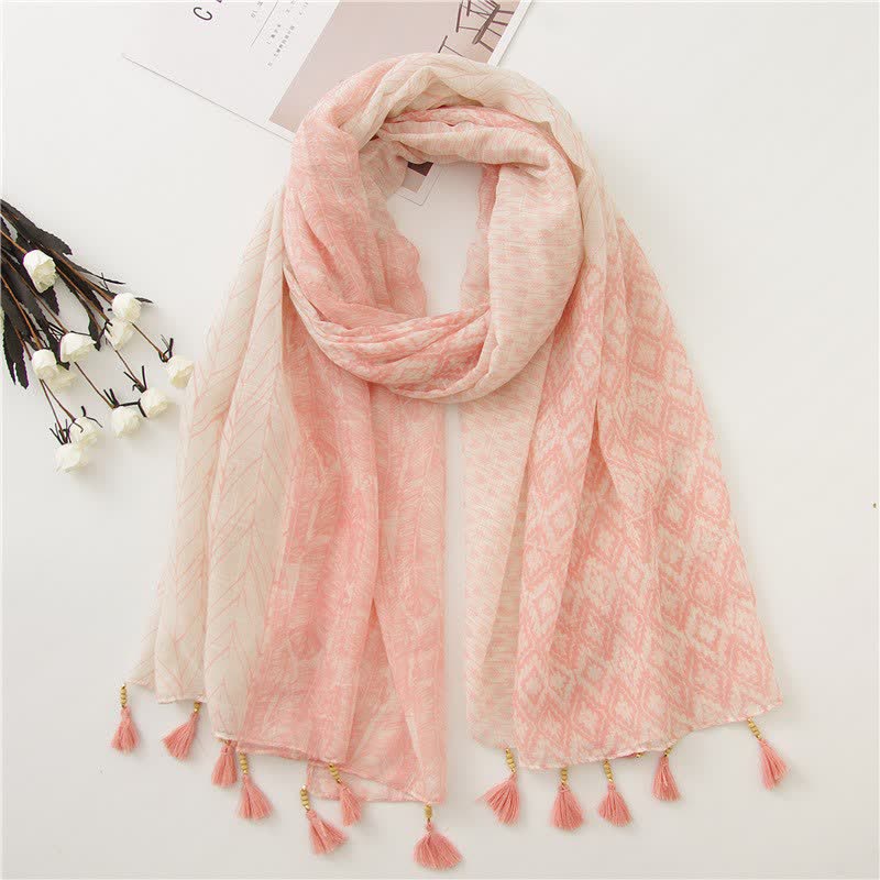 Women's Feather Pattern Beaded Tassels Scarf - Image 10