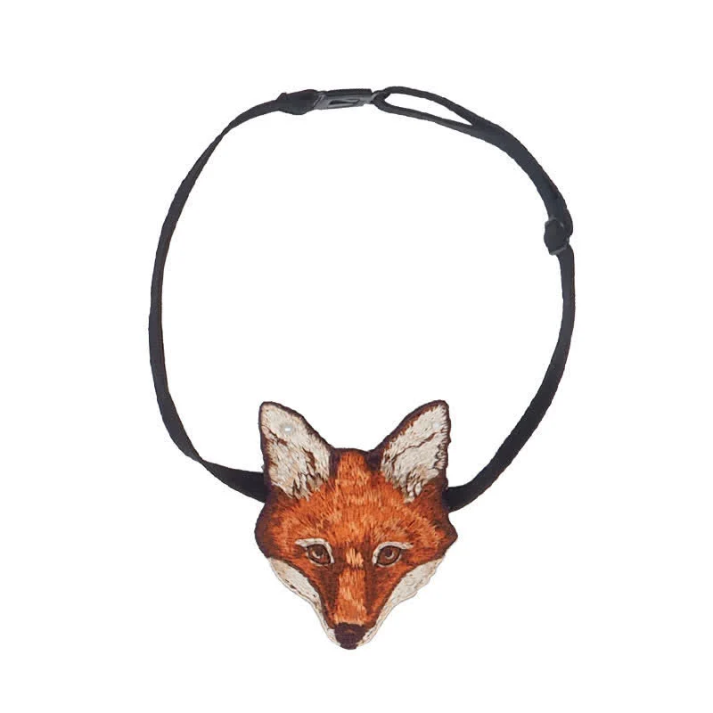 Women's Fox Head Embroidered Short Zipper Necktie - Image 6