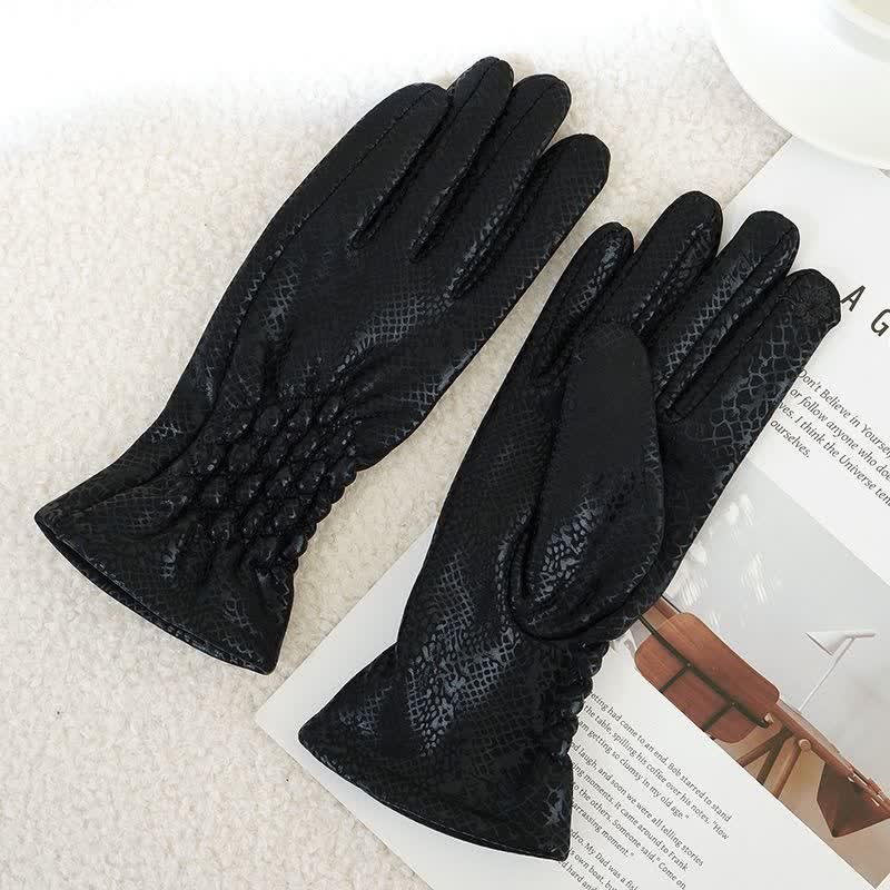 Women's Glossy Python Pattern Soft Velvet Gloves - Image 4