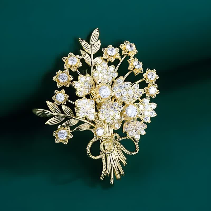 Women's Gold Rhinestones Bridal Flower Bouquet Brooch - Image 5
