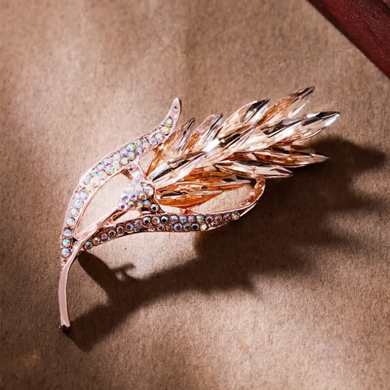 Women's Golden Wheat Ear Rhinestone Brooch - Image 3