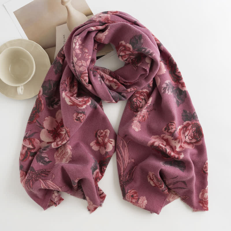 Women's Graceful Large Rose Romantic Pattern Scarf - Image 11