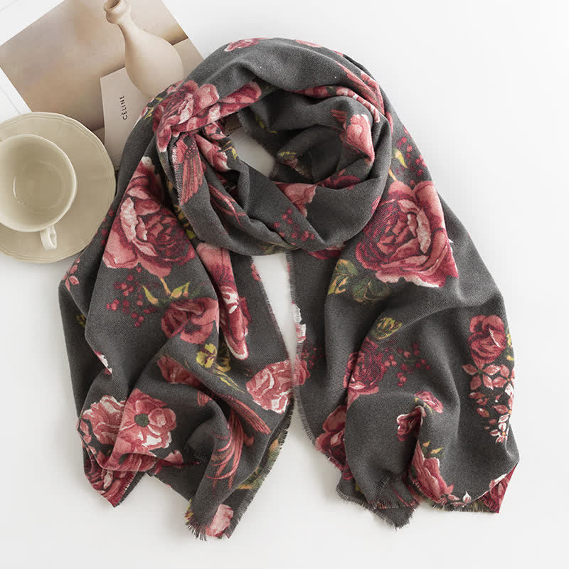 Women's Graceful Large Rose Romantic Pattern Scarf - Image 12