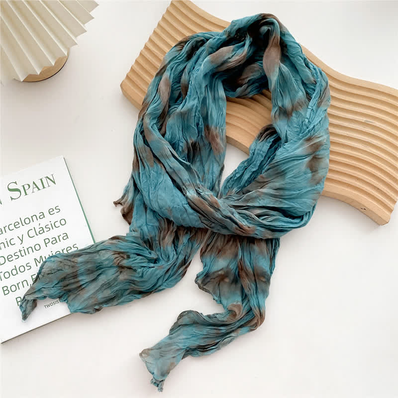 Women's Hand Tie-Dye Pleated Thin Long Scarf - Image 11