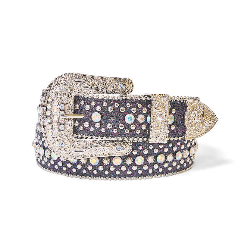 Women's Hip Hop Punk Rhinestone Leather Belt - Image 3
