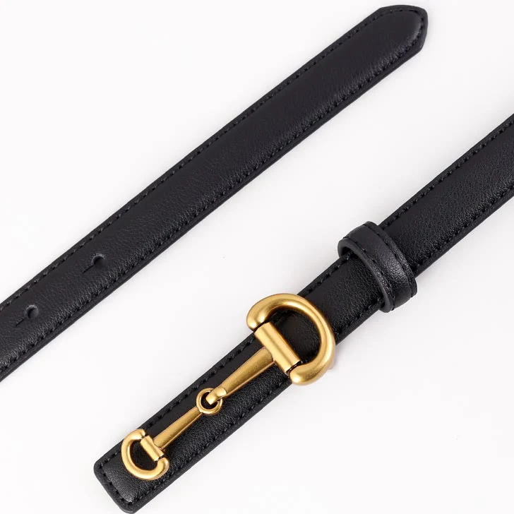 Women's Horseshoe Buckle Belt Leather Skinny Belt - Image 6