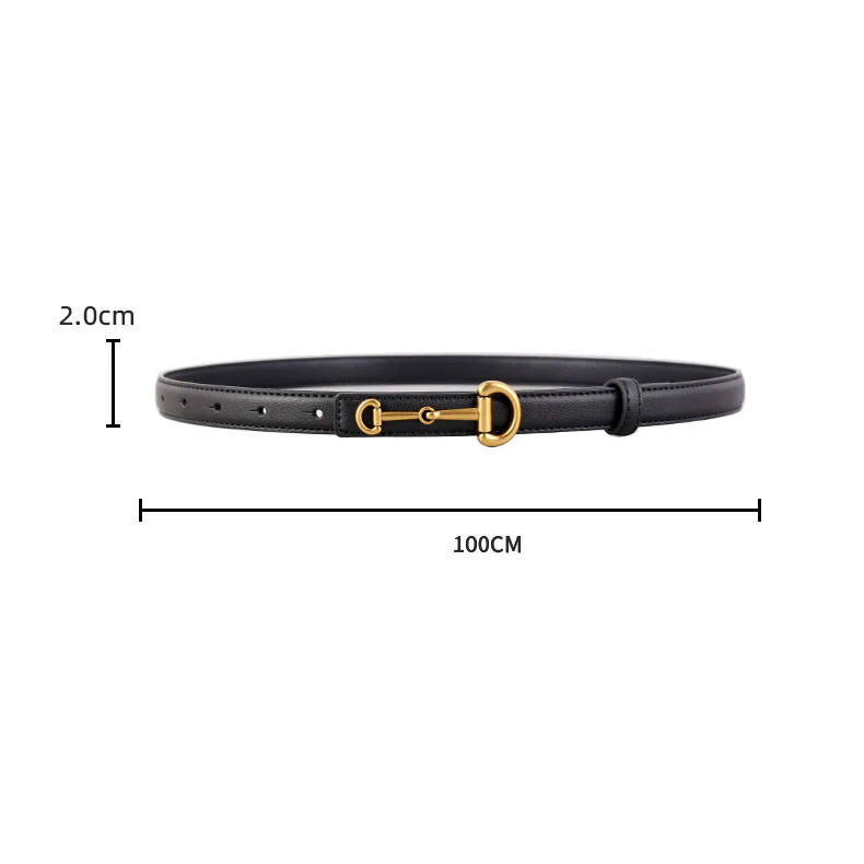 Women's Horseshoe Buckle Belt Leather Skinny Belt - Image 9