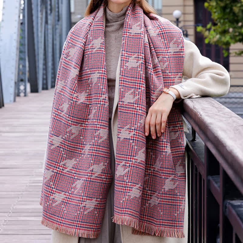 Women's Houndstooth Large Shawl Warm Scarf - Image 3