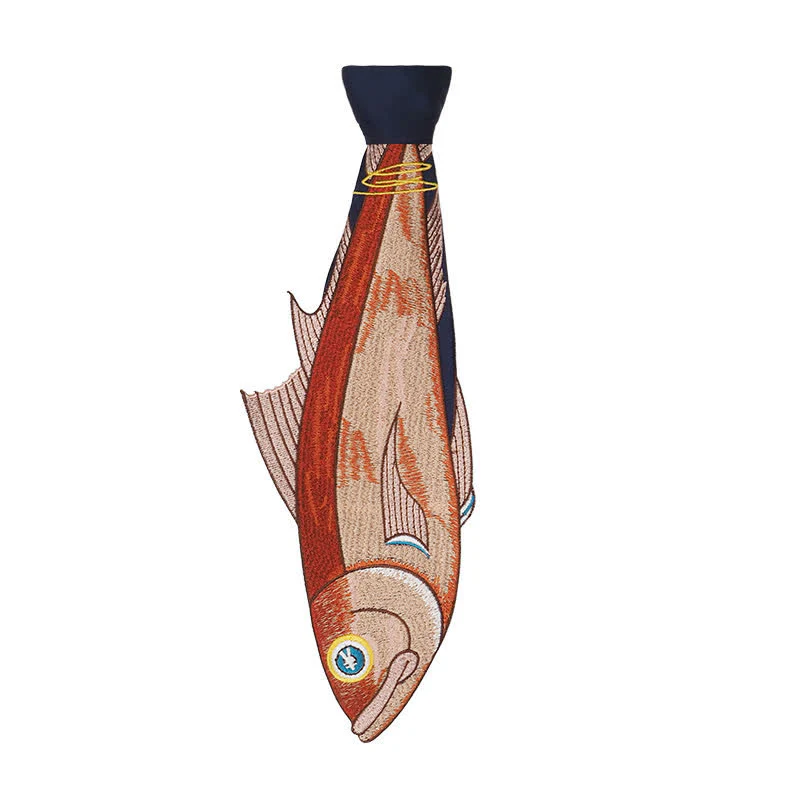 Women's Irregular Fun Fish Embroidered Zipper Necktie - Image 5