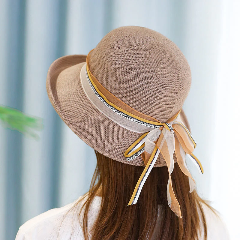 Women's Knitted Ribbon Bow Decor Bucket Hat - Image 6