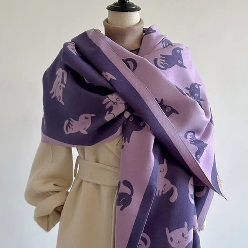 Women's Large Wrap Warm Cat Print Coldproof Scarf - Image 11
