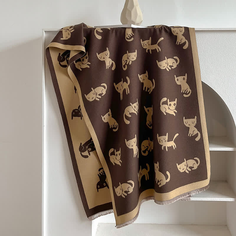 Women's Large Wrap Warm Cat Print Coldproof Scarf - Image 2