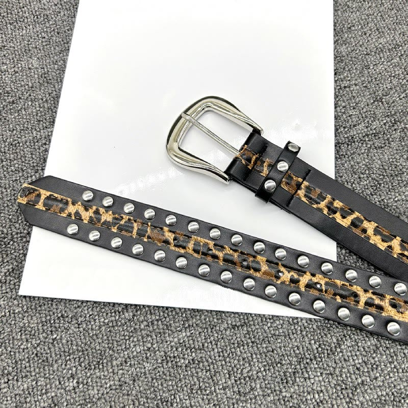 Women's Leopard Print Belt With Rivet Leather Belt - Image 10