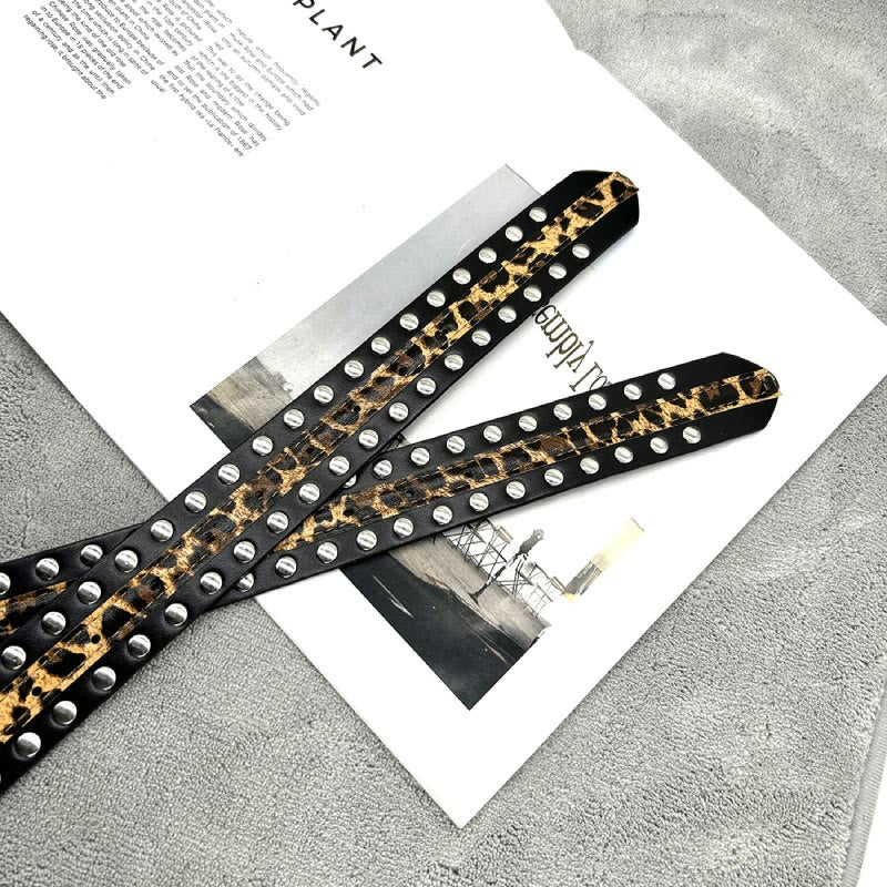 Women's Leopard Print Belt With Rivet Leather Belt - Image 16