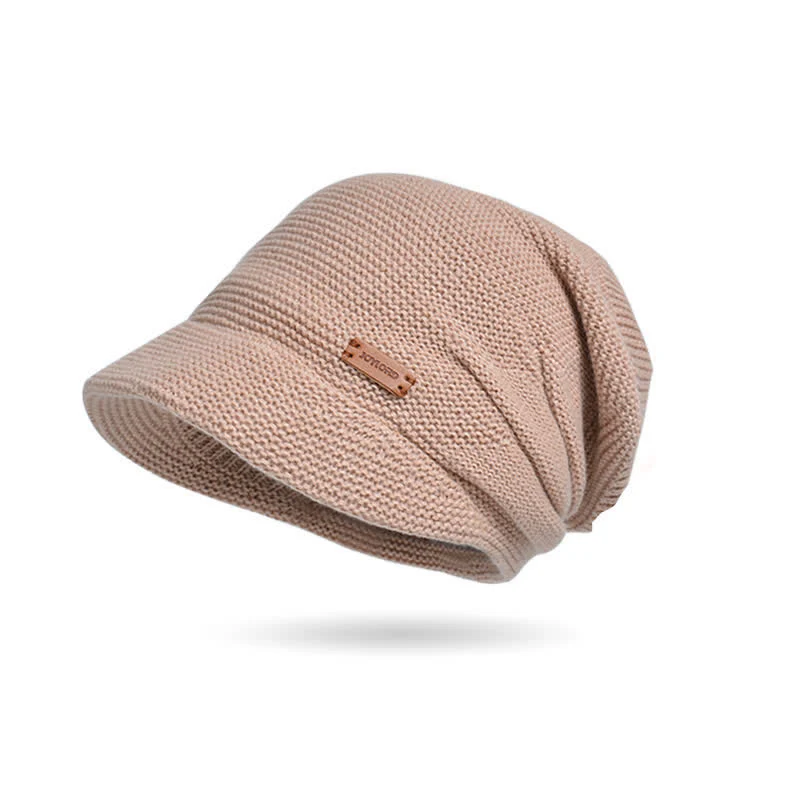 Women's Letter Patched Wide Brim Pile Knitted Hat - Image 2