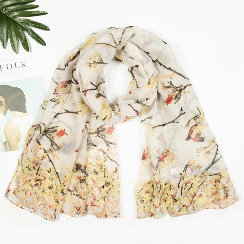 Women's Lightweight Blooming Floral Birds Scarf - Image 19