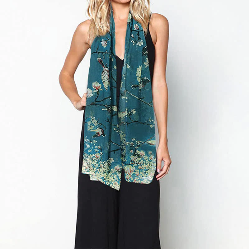 Women's Lightweight Blooming Floral Birds Scarf - Image 2