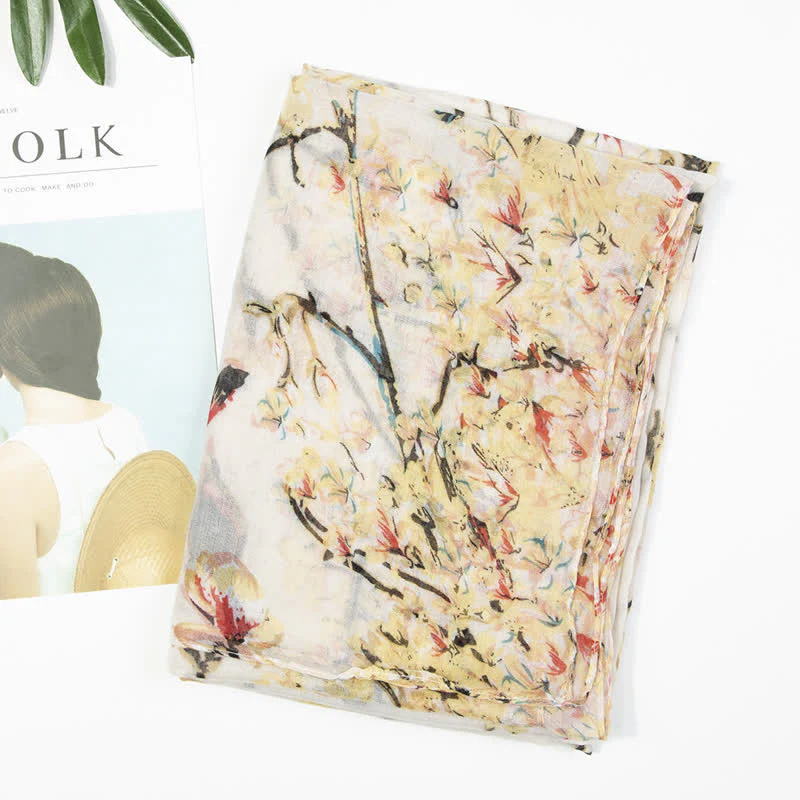 Women's Lightweight Blooming Floral Birds Scarf - Image 20